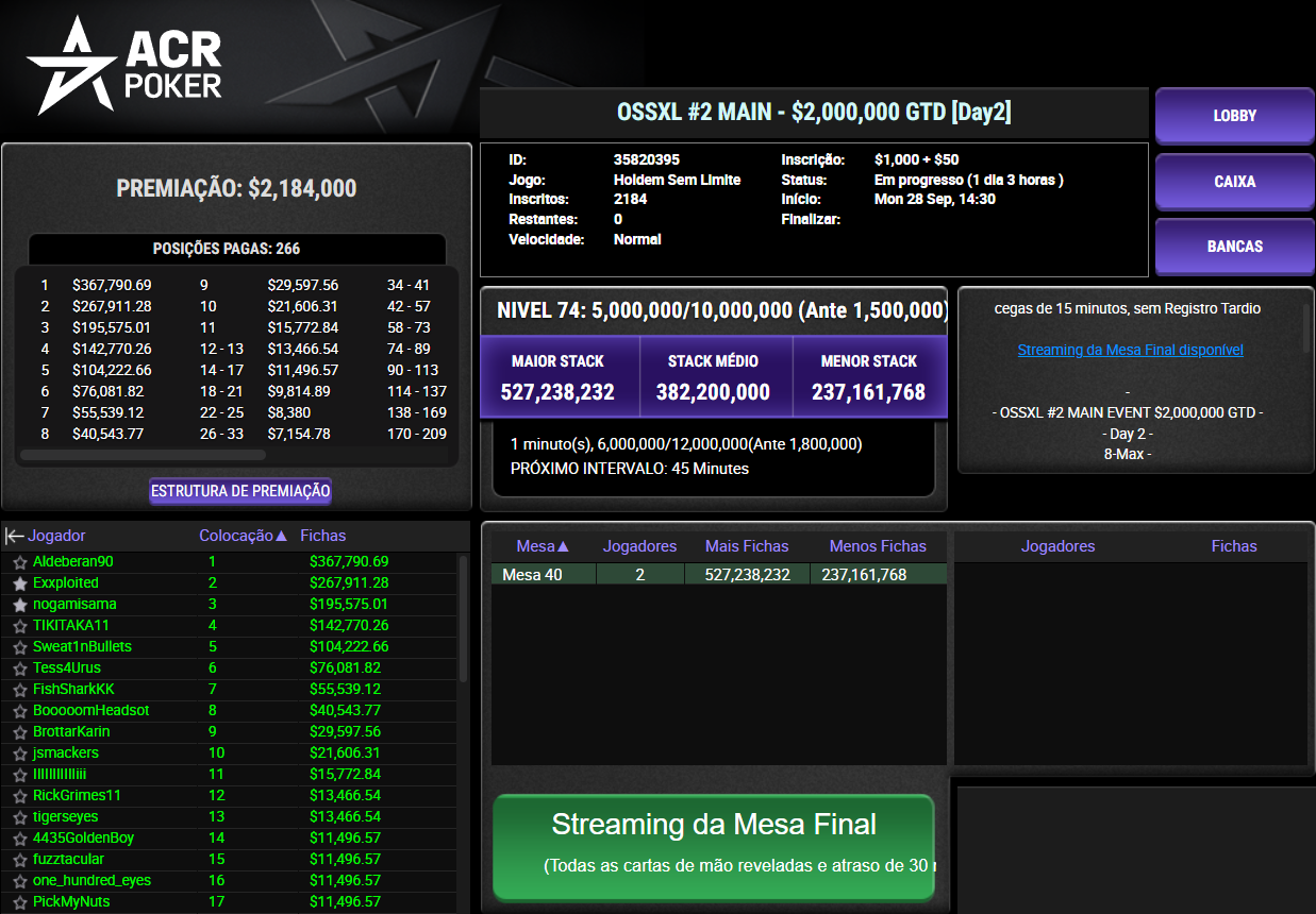 ACR Poker OSSXL #2 MAIN 29set2026