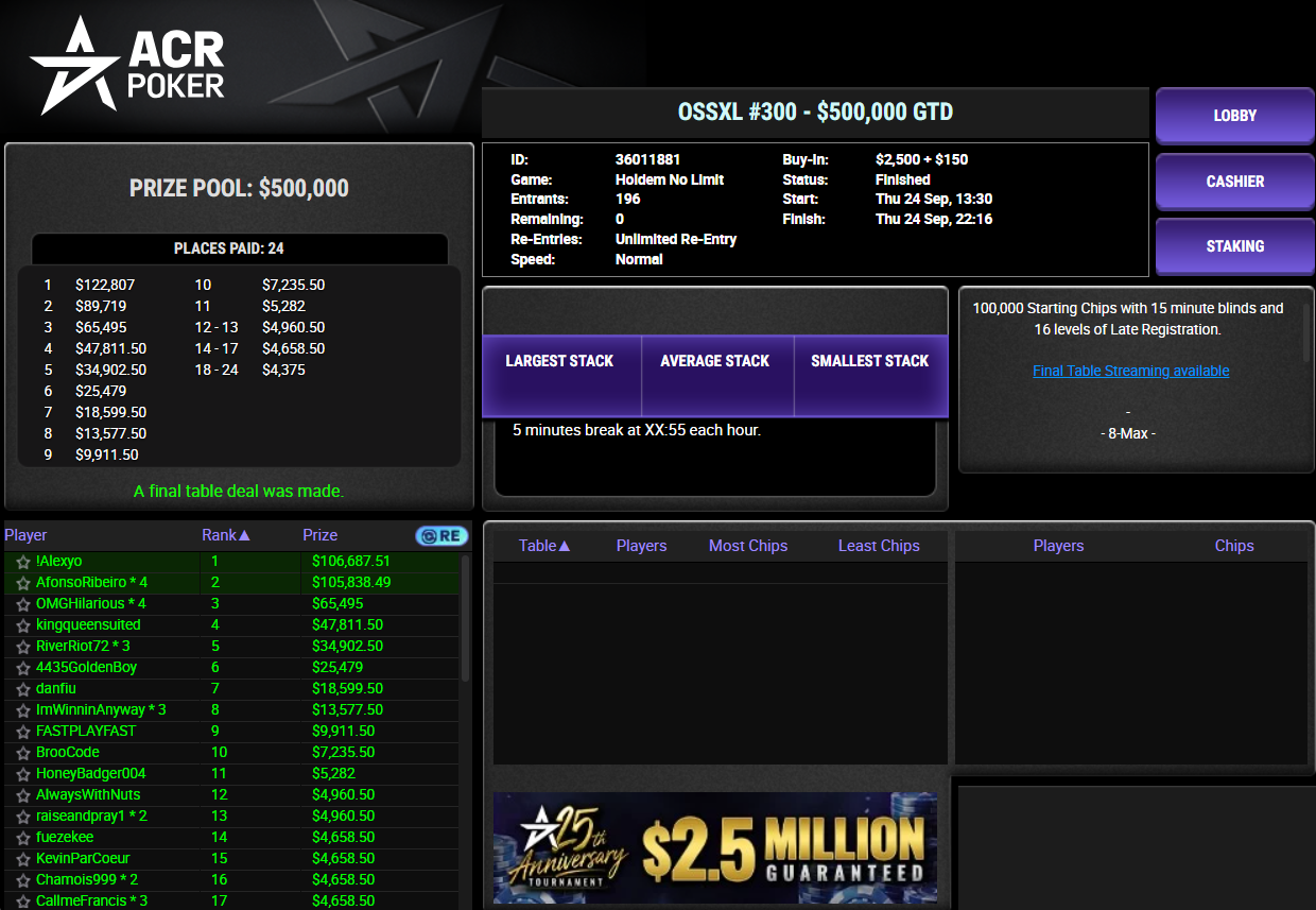 ACR Poker US$ 2650 OSS XL #300 24set26