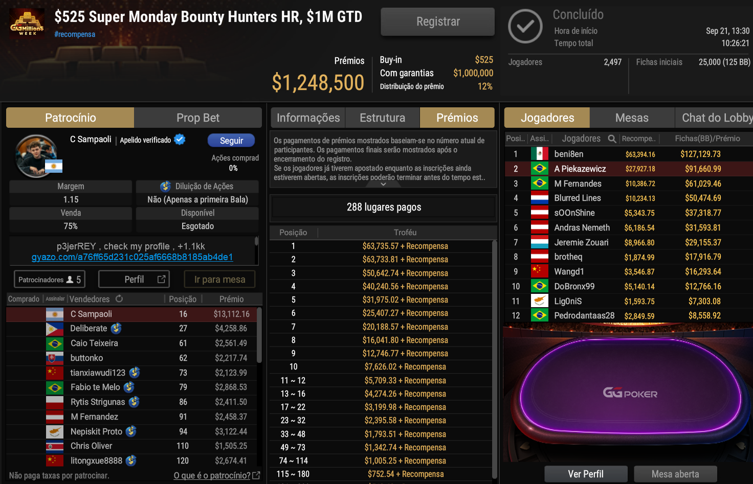 GGPoker GGMW US$ 525 Super Monday Bounty Hunters HR 21set2026