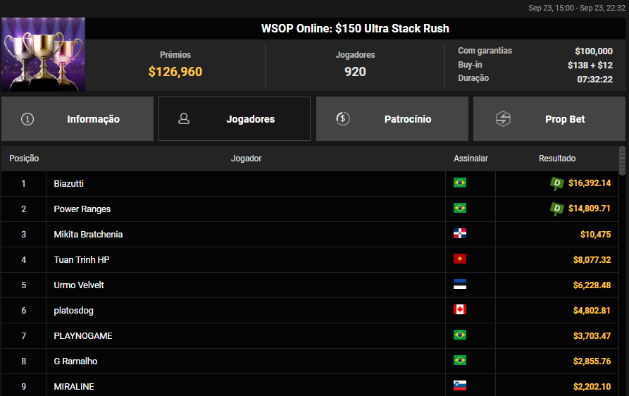 WSOP Online US$ 150 Ultra Stack Rush