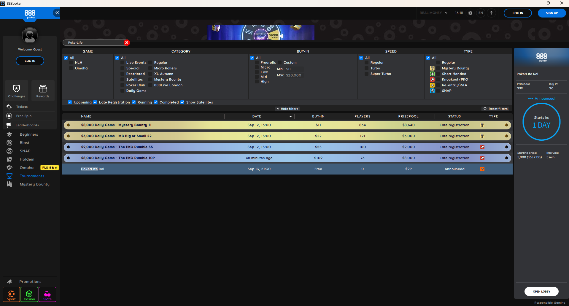 PokerLife Roll Lobby 13.09.2026