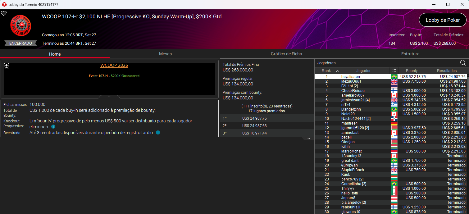 WCOOP #107-H US$ 2.100 NLHE