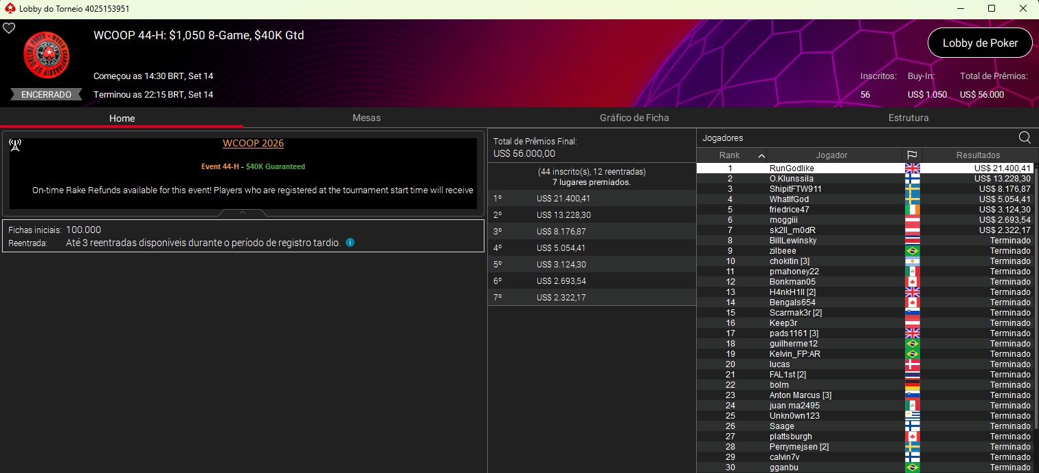 WCOOP #44-H US$ 1.050 8-Game
