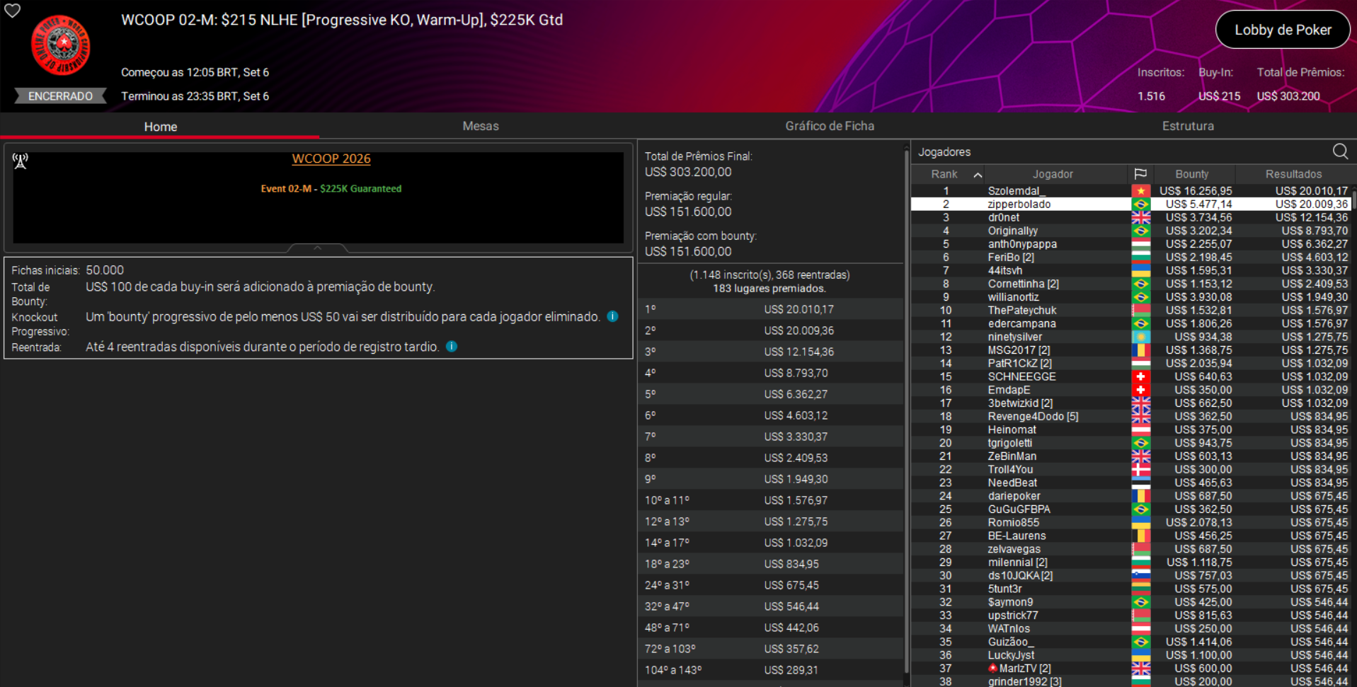 PokerStars WCOOP 02-M US$ 215 NLHE [PKO Warm-Up] 06set2026