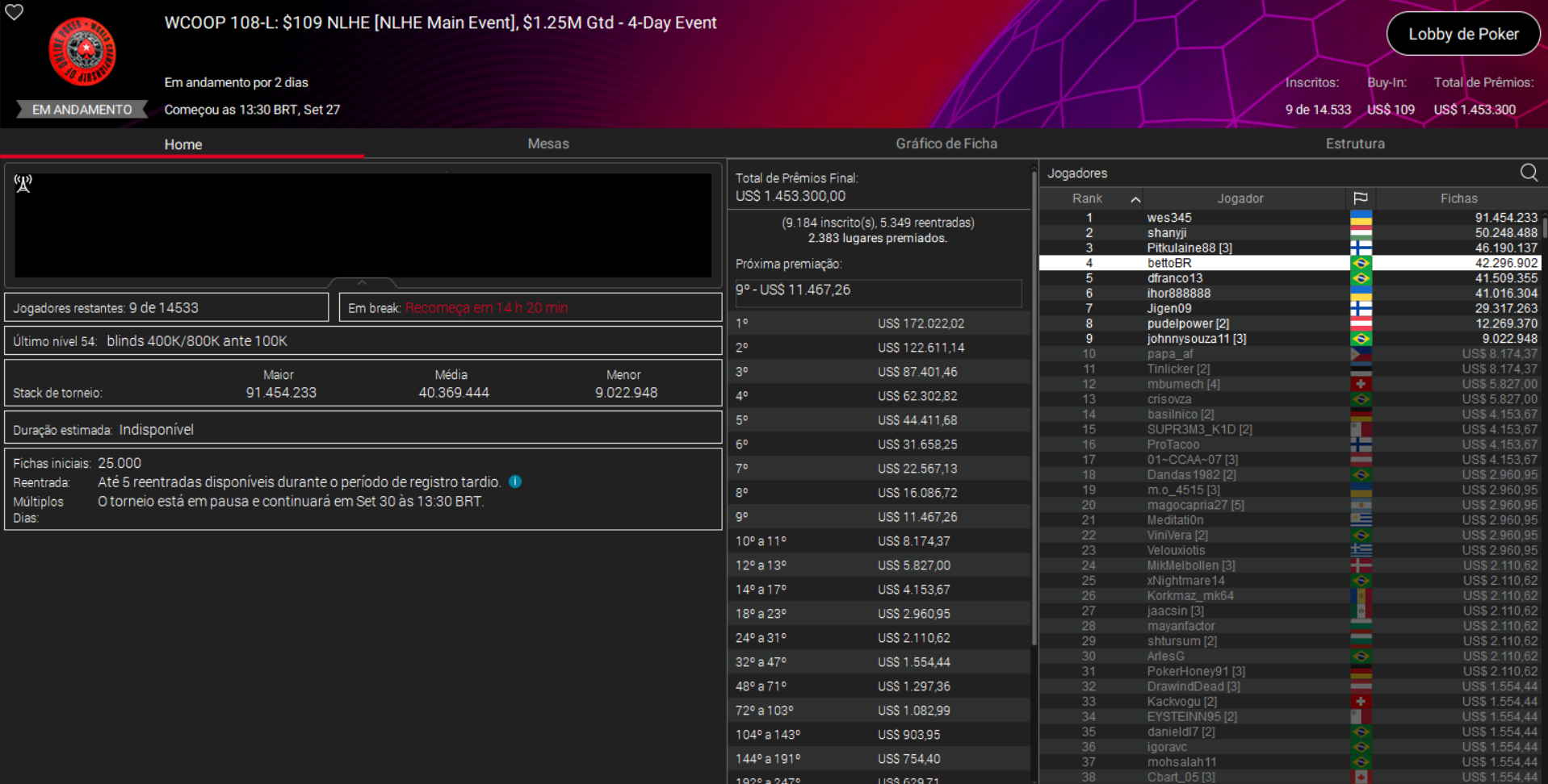 PokerStars WCOOP 108-L US$ 109 NLHE [Main Event] 29set2026