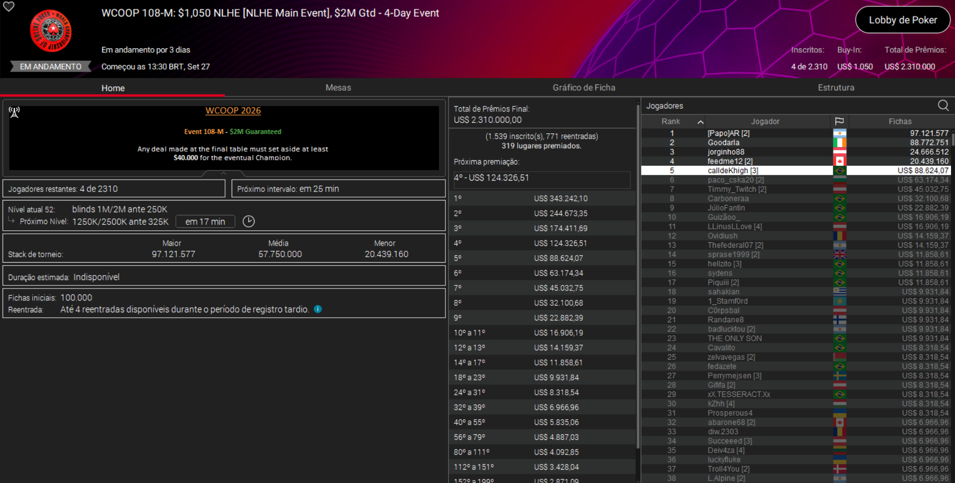 PokerStars WCOOP 108-M US$ 1.050 NLHE [Main Event] 30set2026