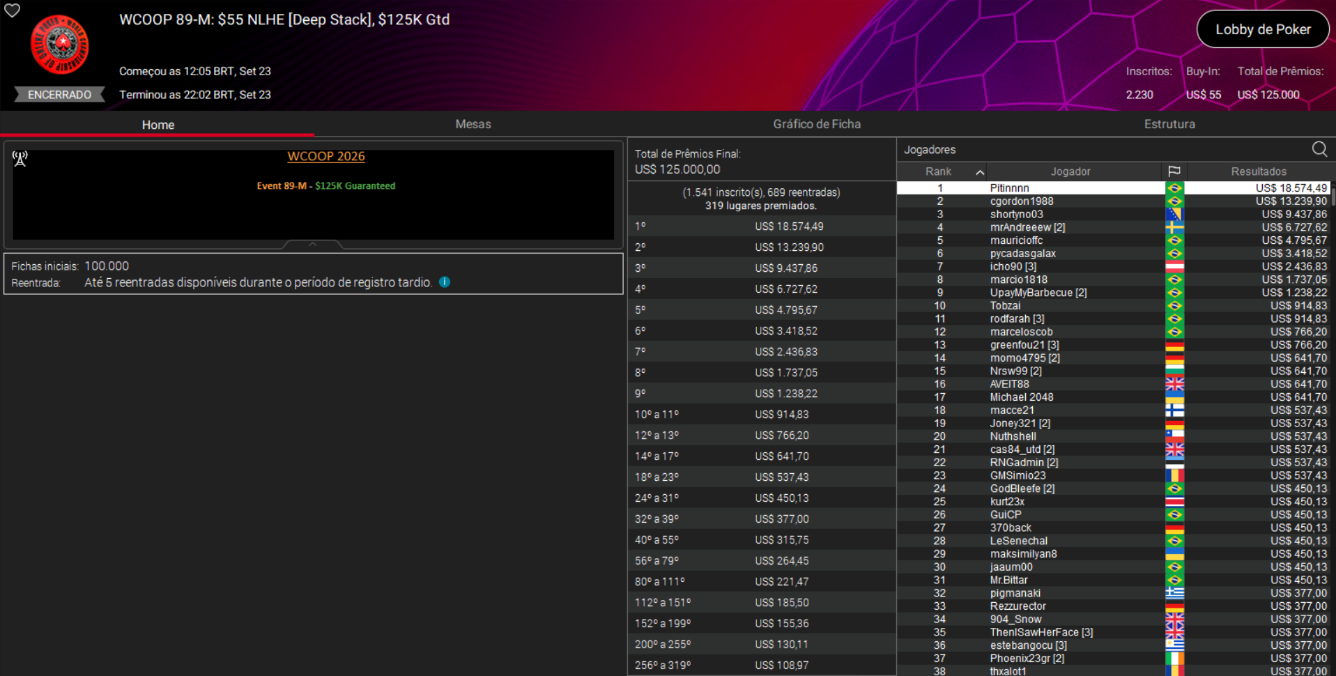 PokerStars WCOOP 89-M US$ 55 NLHE [Deep Stack] 23set2026