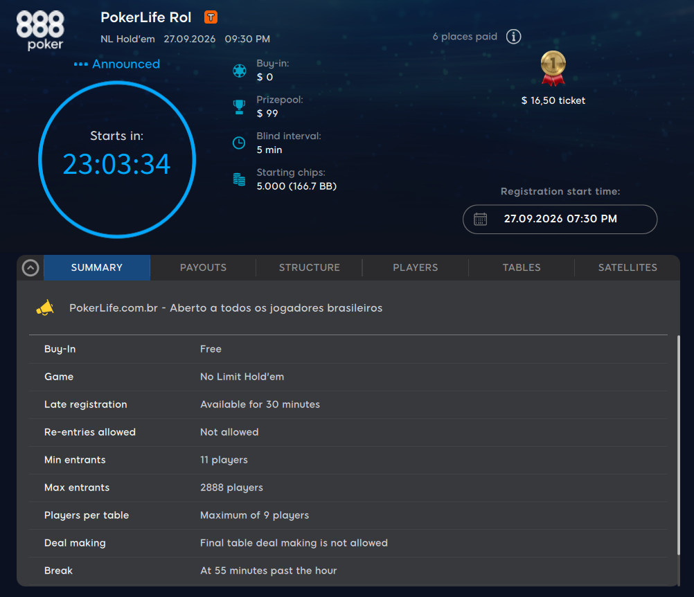 Pokerlife Roll 888poker